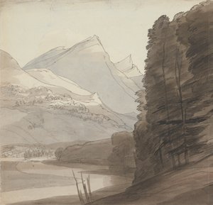 Sul lato del Reno vicino alla sorgente, luce proveniente da destra da Francis Towne